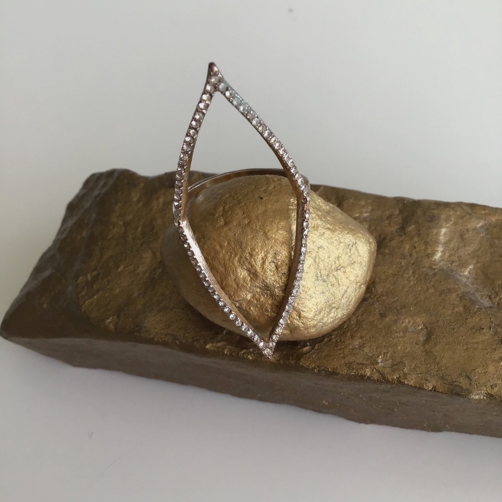 Triangle-shaped Gold Ring with tiny faux diamonds